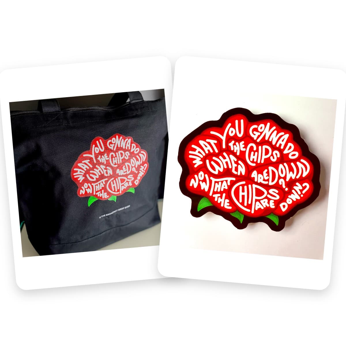 A sticker and a tote bag